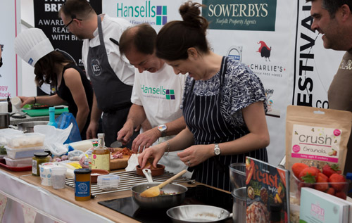 The cook-off in 2017 between Roger Holden of Hansells and Lucy Downing of Norfolk Country Cottages ' a draw. Photos: John Tym