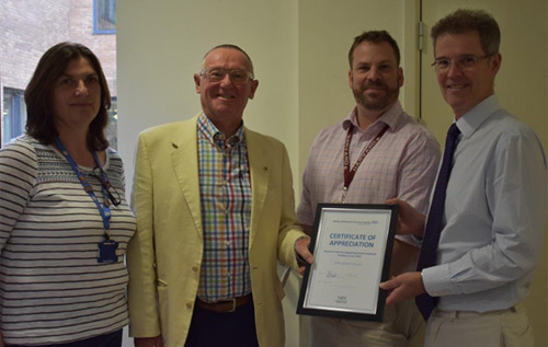 Reepham Lions president Andrew Hadley (2nd from left) with (left to right): Rachel Hiscock, breast imaging manager; Michael Irvine, director of services for anaesthesia; and Rob Mills, consultant clinical director, of Norfolk & Norwich University Hospital