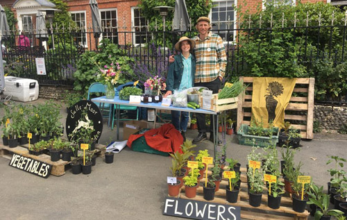 Salle Moor Market Garden had a stall at last month's Reepham Food Festival. Pictured here are co-directors Megan Davis and Tommy Butt. Photo: Salle Moor Market Garden