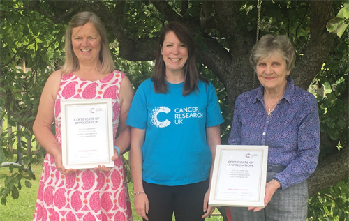 Angela Hunter (left) and Judith Banks (right) with Deborah Adams, Cancer Research UK's local fundraising manager for Norfolk and Suffolk