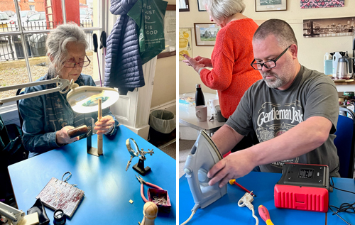 Barbara Knowles (left) handles jewellery and specialist textiles, while Ben Hayes will tackle most electronic and electrical jobs. Photos: The Fixery