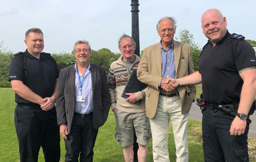 Following the ATM theft in Reepham a meeting was held at Aylsham Police Station by Broadland Police for District Cllr Graham Everett, Reepham Town Council chairman Les Paterson and County Cllr Greg Peck with PC Colin Bailey (right) and TPS Ed Watson