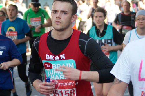 Dean Johnson competing in this year's London Marathon, raising more than '£5,000 for the Brain Tumour Charity. Photo: Lee Johnson