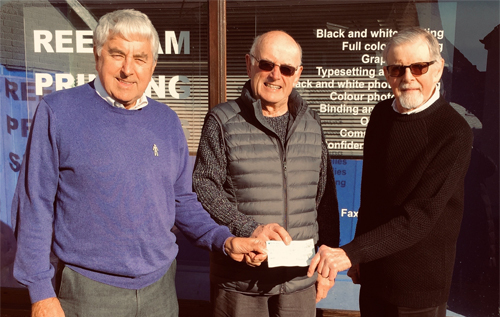 Left to right: Roger Bassham of Norfolk & Waveney Prostate Cancer Support Group; Barry Howes, vice president of Reepham Lions; and Peter Fitzjohn, organiser of the Reepham Classic Car and Bike Festival. Photo: submitted