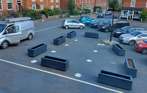 The planters in Reepham Market Place as originally installed on 21 August. Photo: Motts Pharmacy/Facebook